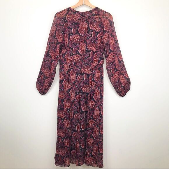 Tommy Hilfiger Black Marron Paisley Print Lightweight Long Sleeve Dress - Picture 9 of 16